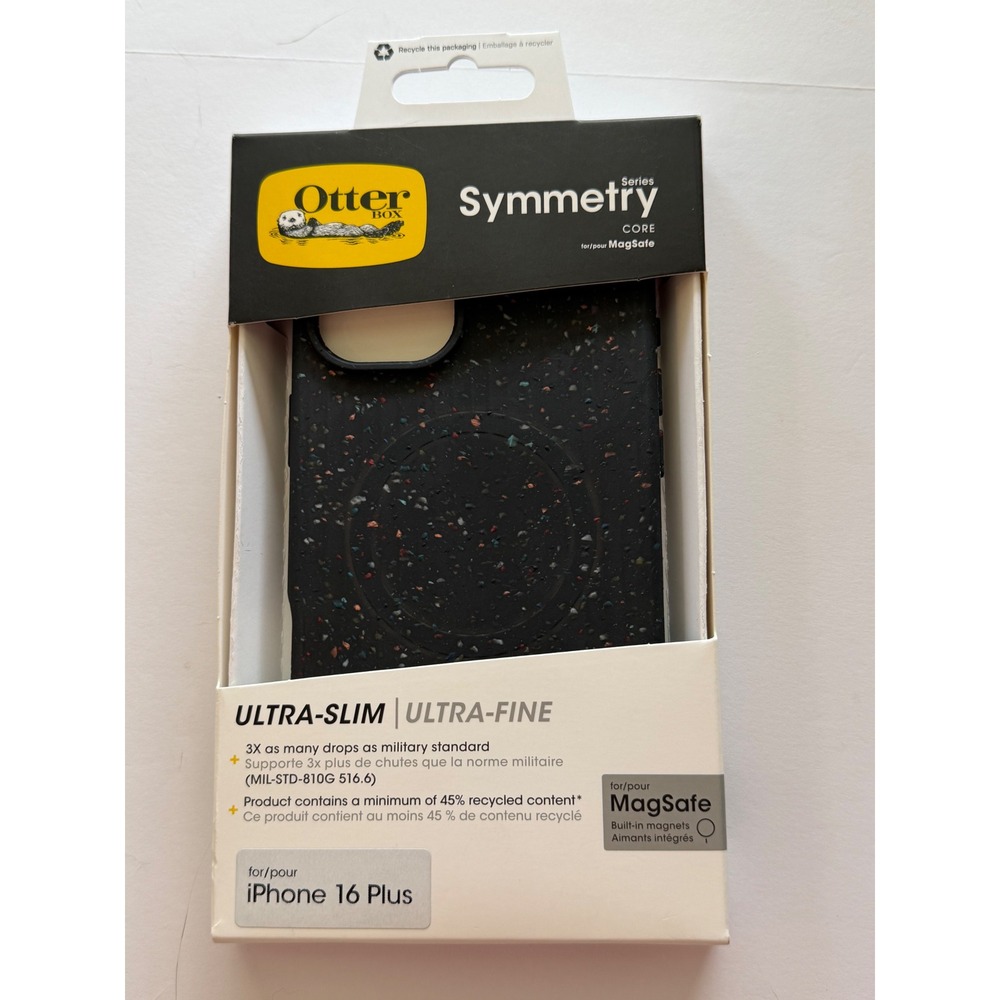 OtterBox Symmetry Series Core iPhone 16 Plus Case MagSafe Black Speckled Slim